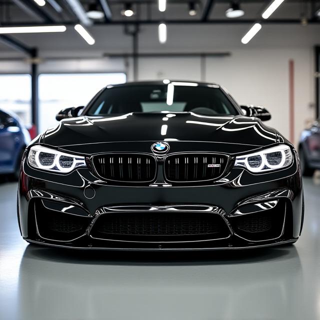 BMW M4 negro con llantas personalizadas, brillante y con aspecto agresivo tras el trabajo de Bosque Power