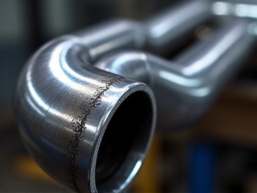 Detalle de un sistema de escape de titanio soldado a mano con juntas perfectas