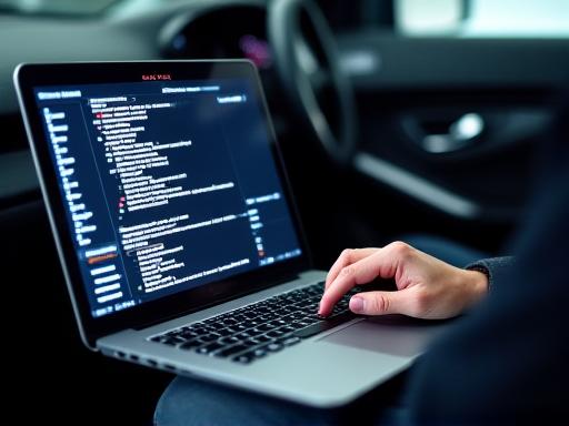 Técnico conectando un portátil al puerto OBD de un coche para una reprogramación de la ECU